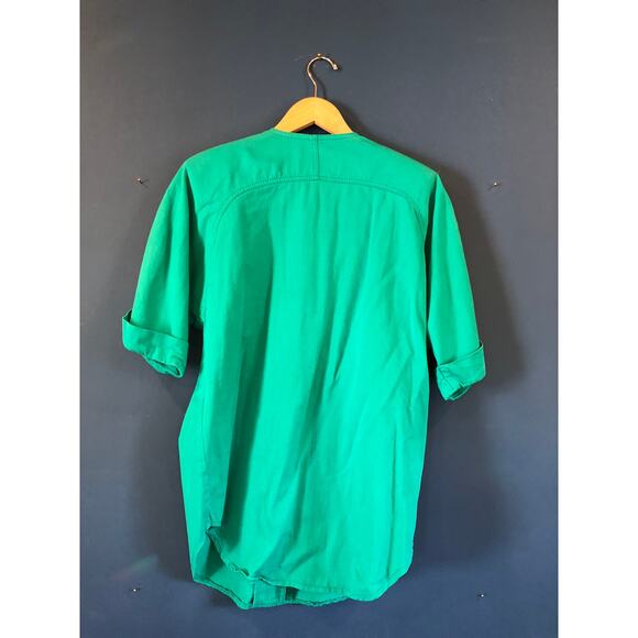 VINTAGE 80'S SILVER EMBELLISHED BUTTON-UP GREEN SHIRT - Picture 6 of 8